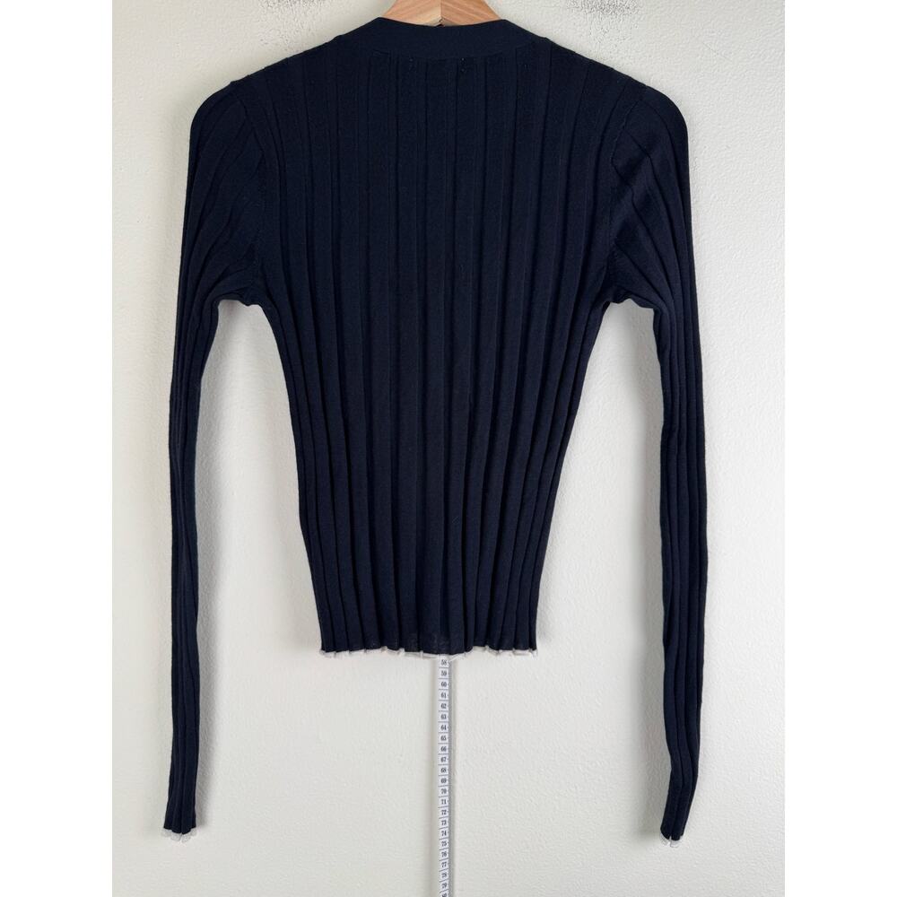 Madewell Tipped Merino Wool Silk Ribbed Cardigan Navy Medium - Picture 8 of 14